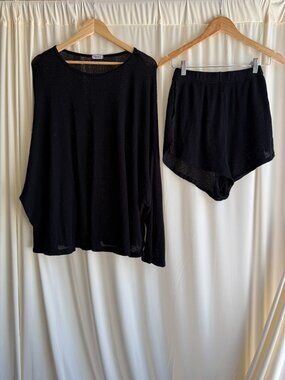 Vitamin A Black Knit Lounge Set Sweater Top & Shorts Coverup Set s/m